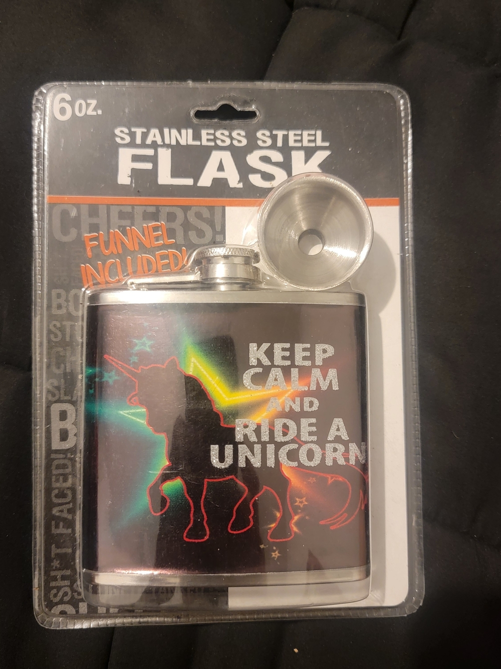 Stainless Steel Unicorn Flask - Keep Calm and Ride a Unicorn - Silver